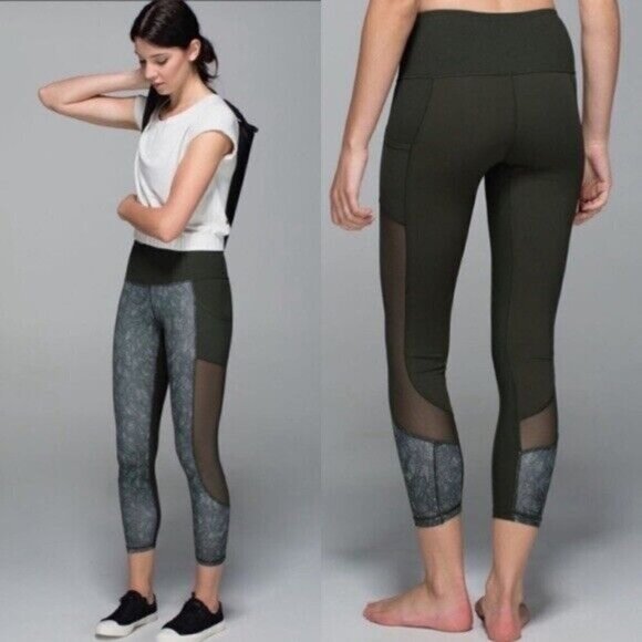 Lululemon Womens High Times Pant Sz 4 Luxtreme Jazzy White Green Gator Legging - Picture 1 of 13